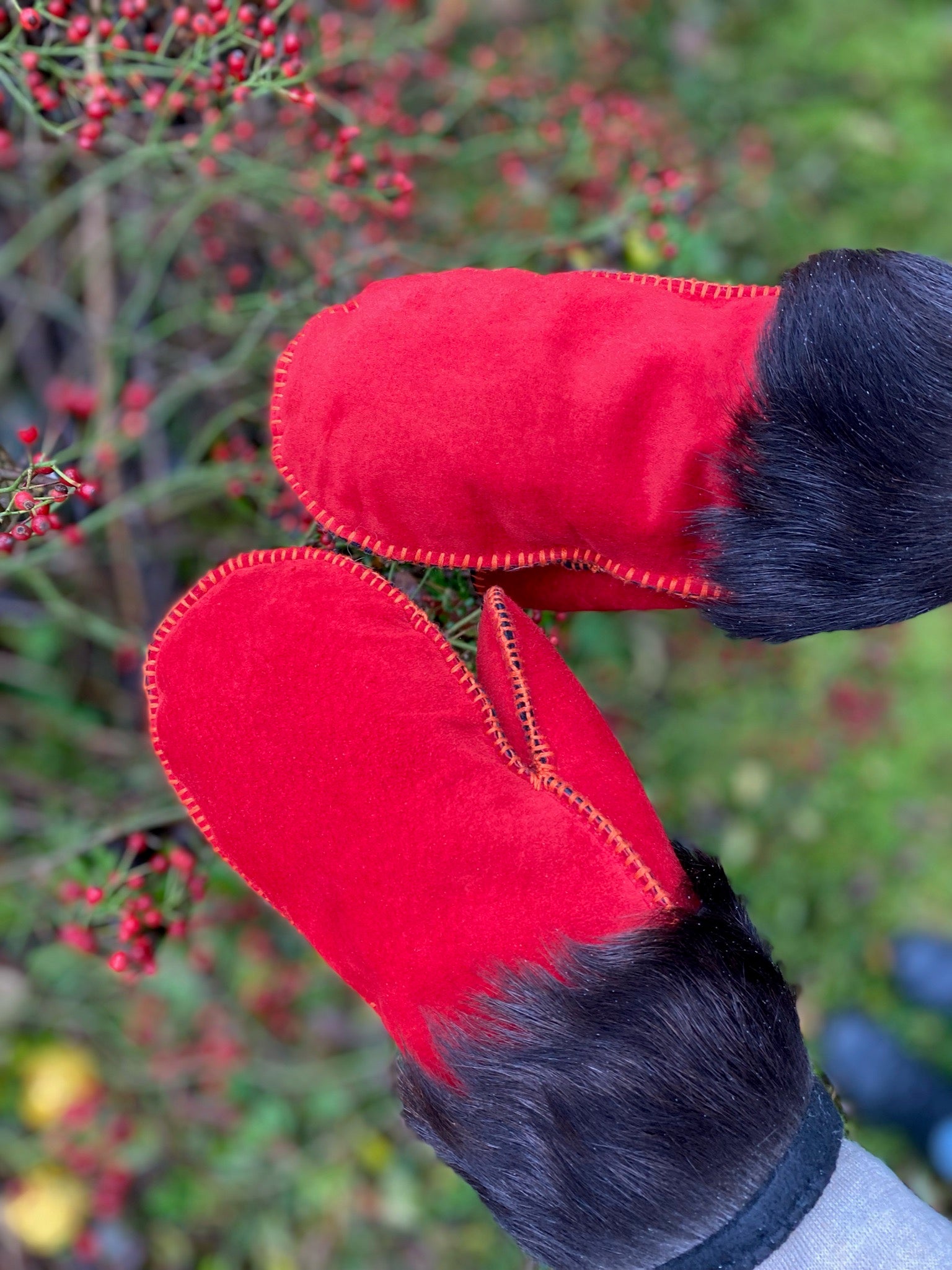 Cardinal mittens – Skunks n’ Roses
