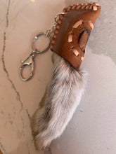 Load image into Gallery viewer, Keychain - rabbit&#39;s paw with fish leather inlay
